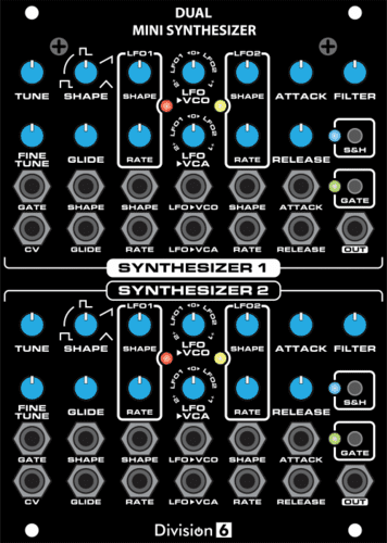 Division 6 Dual Mini Synthesizer - два синтезатора Business Card с регулятором CV для Eurorack