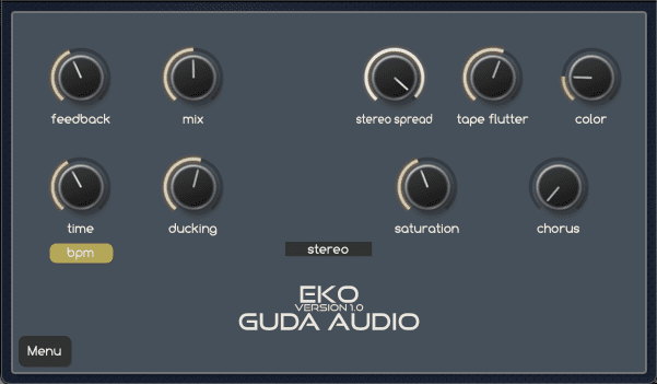 GuDa Audio Eko - развивающийся эхо-плагин с хорусом, трепетанием ленты, фильтрацией и сатурацией