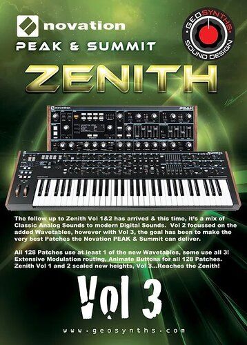 GEOSynths ZENITH Vol 3 - новая библиотека патчей для синтезаторов Novation Peak и Summit