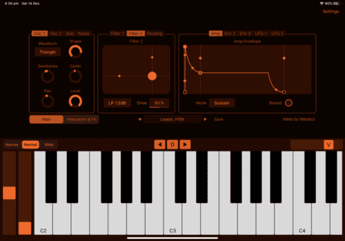 Mela Synth, новый виртуальный аналоговый синтезатор для iPad с поддержкой AUv3