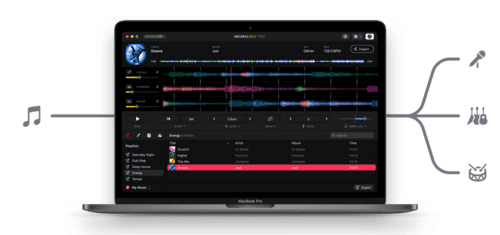 Музыкальный проигрыватель Neural Mix Pro от Algoriddim позволяет разделять треки вокала, ударных и инструментов